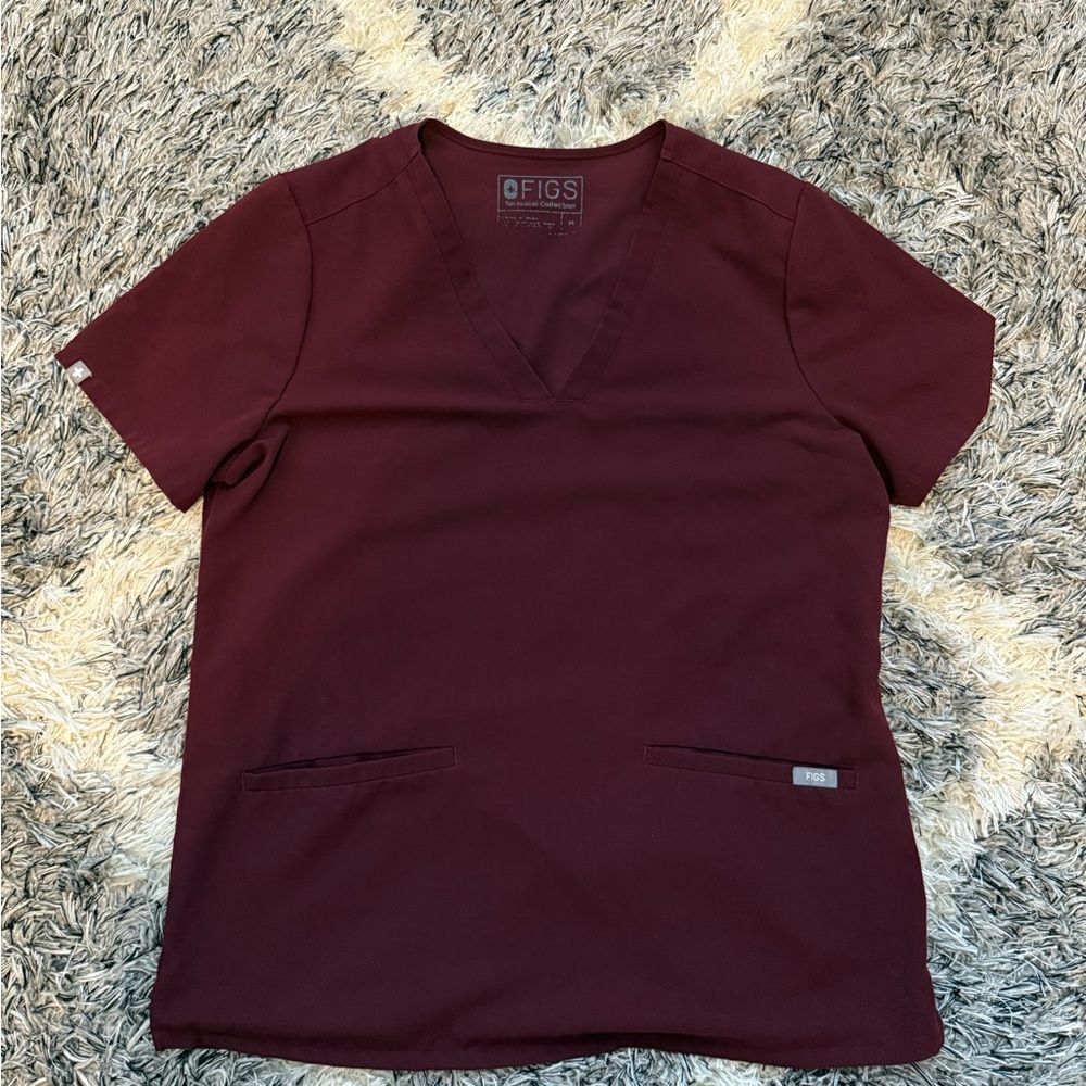 Figs Women's Short Sleeve Top in Deep Burgundy